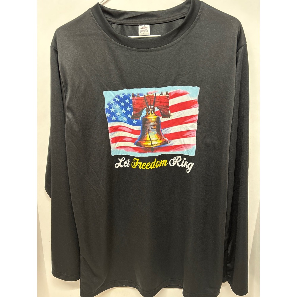 ARMORED SPORTSWEAR Men's Black Long Sleeve T-Shirt Liberty Bell‎ Flag Graphic L